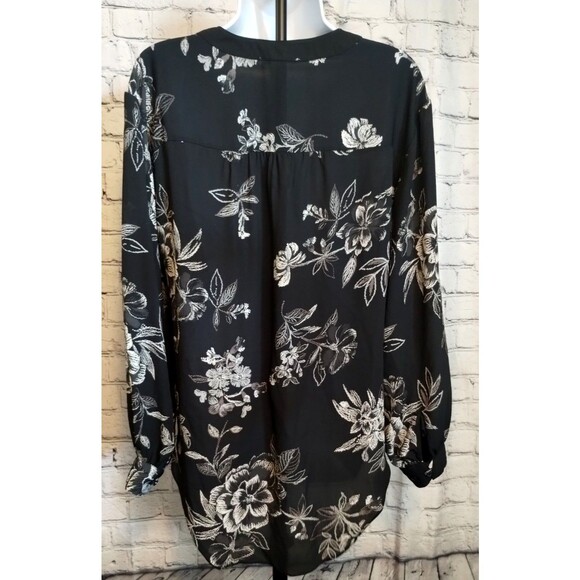 Maurices Women's Tunic Blouse Black White Flowy V-Neck Long Sleeve Floral Small - Picture 6 of 9
